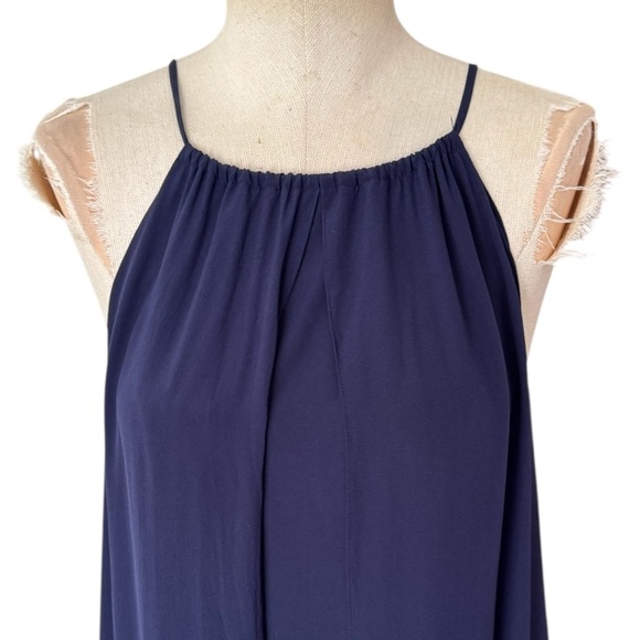 Trina Turk Kearney Silk Hi-Low Fringe Midi Dress in Navy Blue - Picture 3 of 9